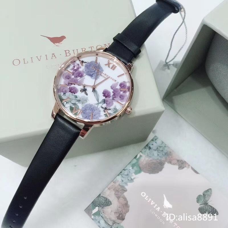 OliviaBurton花朵休閒石英錶 學生手錶 英國奧利維亞伯頓OB手錶 文藝復古印花皮帶錶 大直徑手錶女 時尚女錶-細節圖7