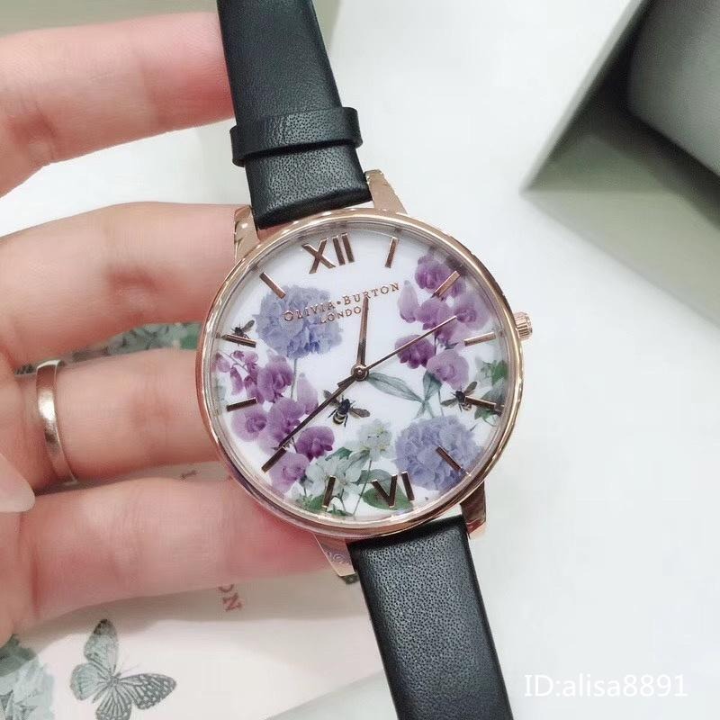 OliviaBurton花朵休閒石英錶 學生手錶 英國奧利維亞伯頓OB手錶 文藝復古印花皮帶錶 大直徑手錶女 時尚女錶-細節圖8