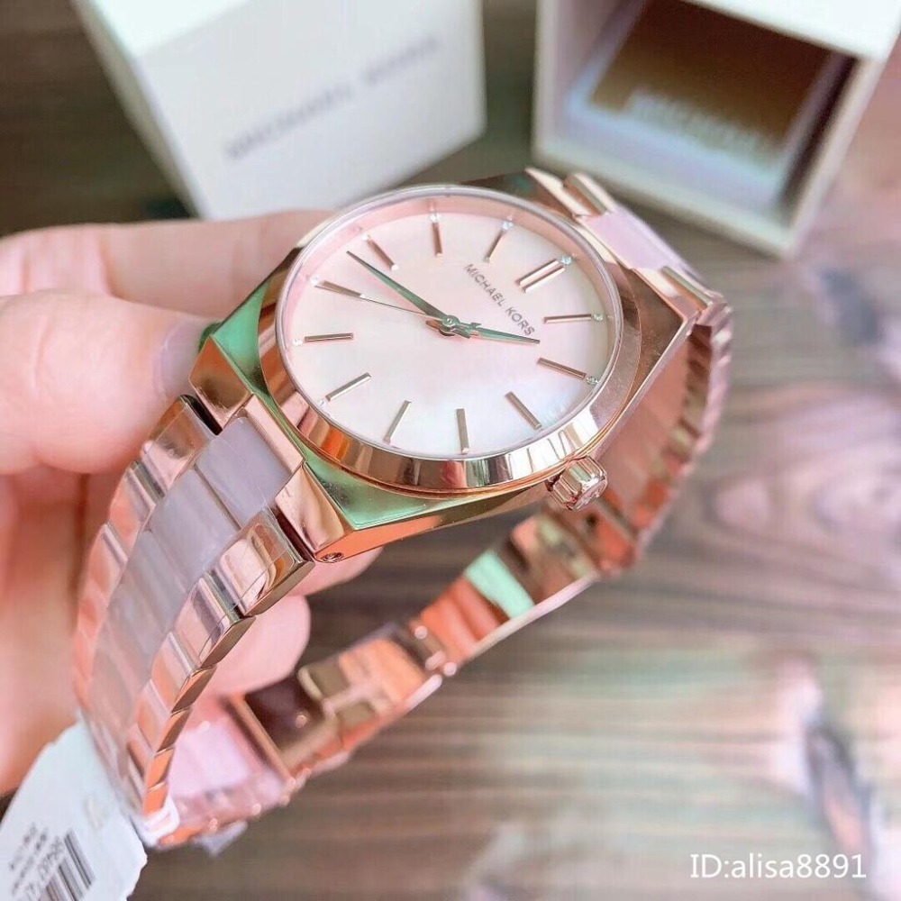 Michael Kors手錶裸粉色間膠鋼鏈錶 簡約時尚百搭女生腕錶 學生手錶女 休閒石英錶 石英手錶女生 MK6652 -細節圖7