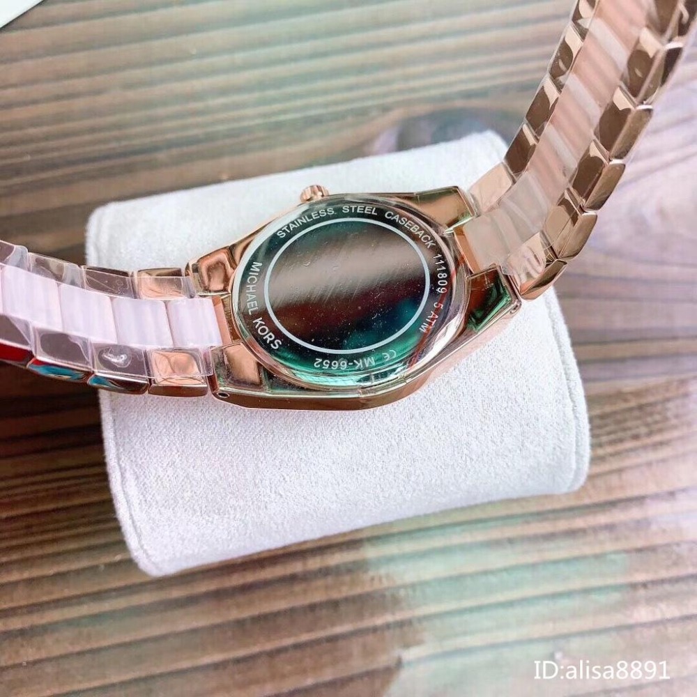 Michael Kors手錶裸粉色間膠鋼鏈錶 簡約時尚百搭女生腕錶 學生手錶女 休閒石英錶 石英手錶女生 MK6652 -細節圖9