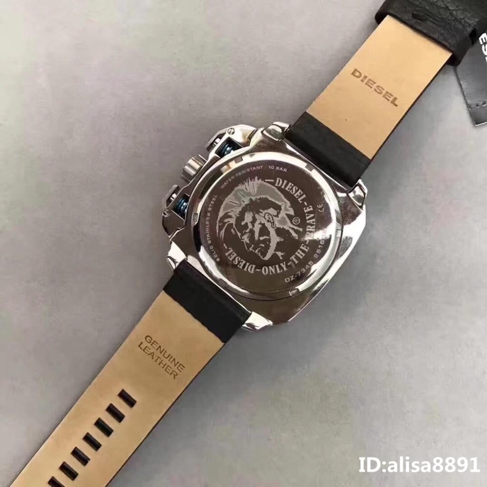 迪賽DIESEL手錶 男士石英錶 大直徑男錶 方錶盤黑色皮帶錶 休閒運動手錶男 DZ7345 男生手錶 計時日曆時尚潮流-細節圖8