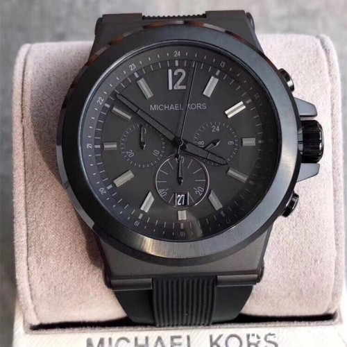 Michael Kors手錶 休閒時尚運動石英錶 藍色橡膠錶帶男錶 大直徑男士腕錶 歐美時尚三眼日曆防水錶MK8295