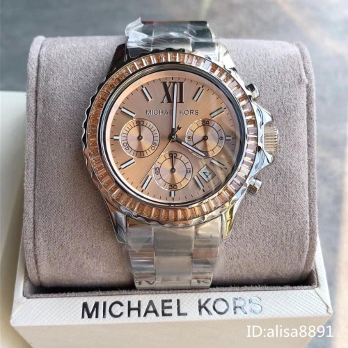 Michael Kors手錶 MK女生石英錶 時尚潮流女錶 鑲鑽三眼計時日曆手錶 學生手錶女 大直徑休閒腕錶MK5870