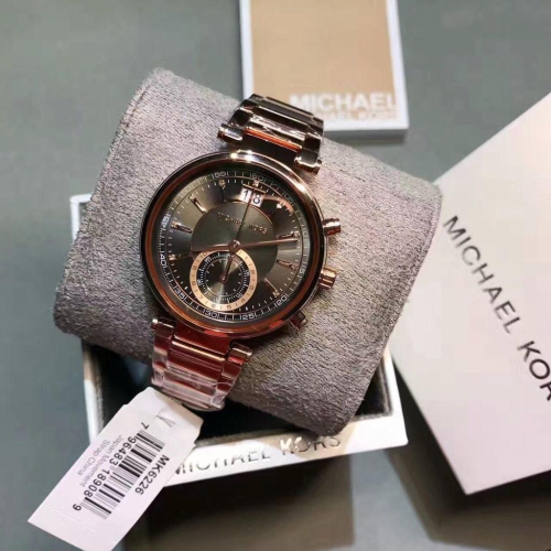 Michael Kors手錶 計時防水手錶女 大直徑石英女錶 玫瑰金色鋼帶錶 限量雙日曆機芯鋼鏈時尚女生腕錶MK6226