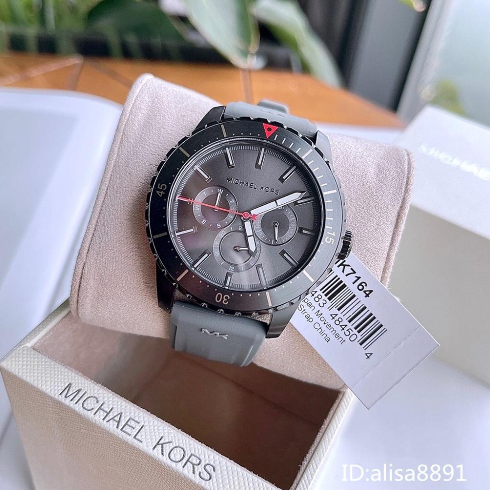 Michael Kors手錶 休閒運動男生腕錶 橡膠錶帶六針石英錶 大直徑MK手錶男 商務日曆防水手錶MK7163-細節圖2