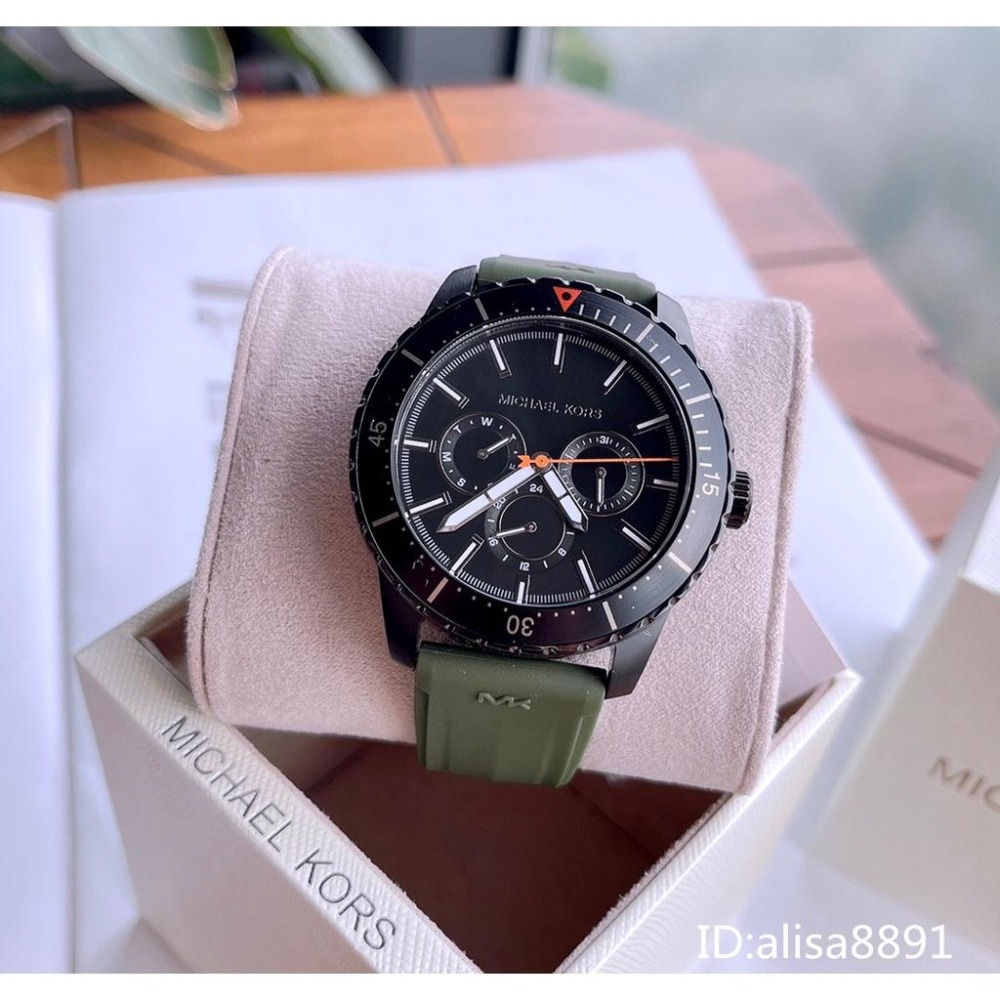 Michael Kors手錶 休閒運動男生腕錶 橡膠錶帶六針石英錶 大直徑MK手錶男 商務日曆防水手錶MK7163-細節圖4