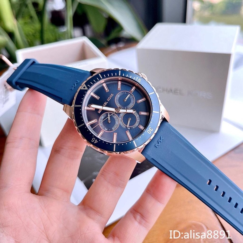 Michael Kors手錶 休閒運動男生腕錶 橡膠錶帶六針石英錶 大直徑MK手錶男 商務日曆防水手錶MK7163-細節圖5