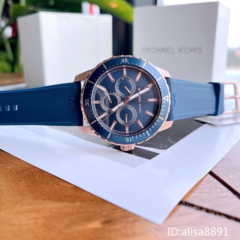 Michael Kors手錶 休閒運動男生腕錶 橡膠錶帶六針石英錶 大直徑MK手錶男 商務日曆防水手錶MK7163-細節圖6