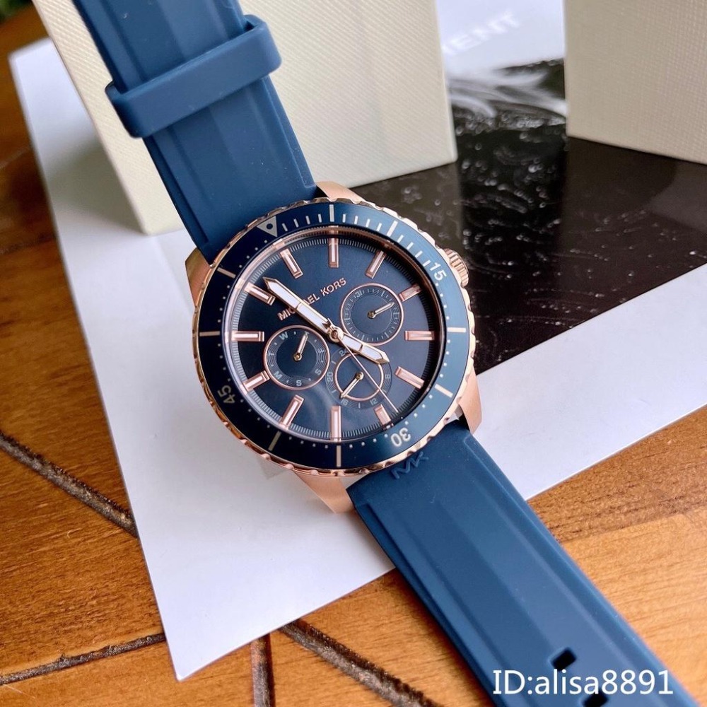 Michael Kors手錶 休閒運動男生腕錶 橡膠錶帶六針石英錶 大直徑MK手錶男 商務日曆防水手錶MK7163-細節圖7