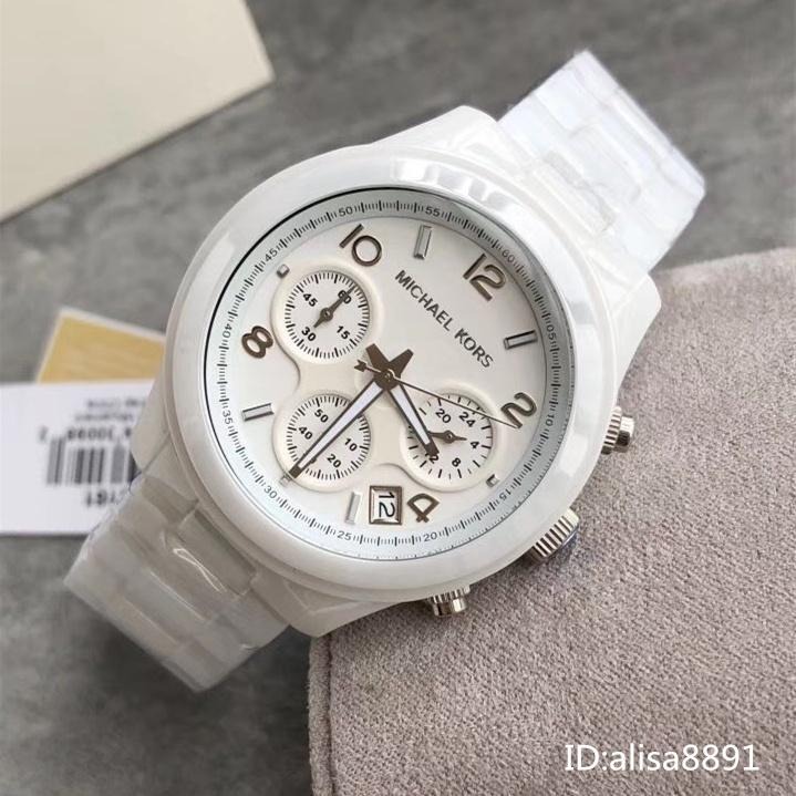 Michael Kors手錶 黑色白色陶瓷手錶 三眼計時日曆石英錶 時尚百搭休閒腕錶  大直徑石英手錶女MK5161-細節圖4