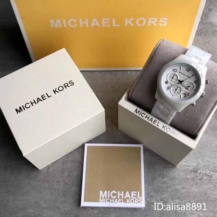 Michael Kors手錶 黑色白色陶瓷手錶 三眼計時日曆石英錶 時尚百搭休閒腕錶  大直徑石英手錶女MK5161-細節圖7