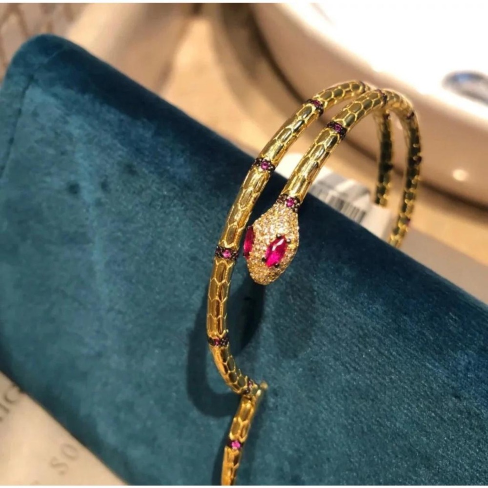 APM MONACO手鐲 APM蛇靈開口手鐲 S925純銀手鐲 女生手環 金色鑲晶鑽蛇手環 手鏈女 高級感時尚手鐲-細節圖2