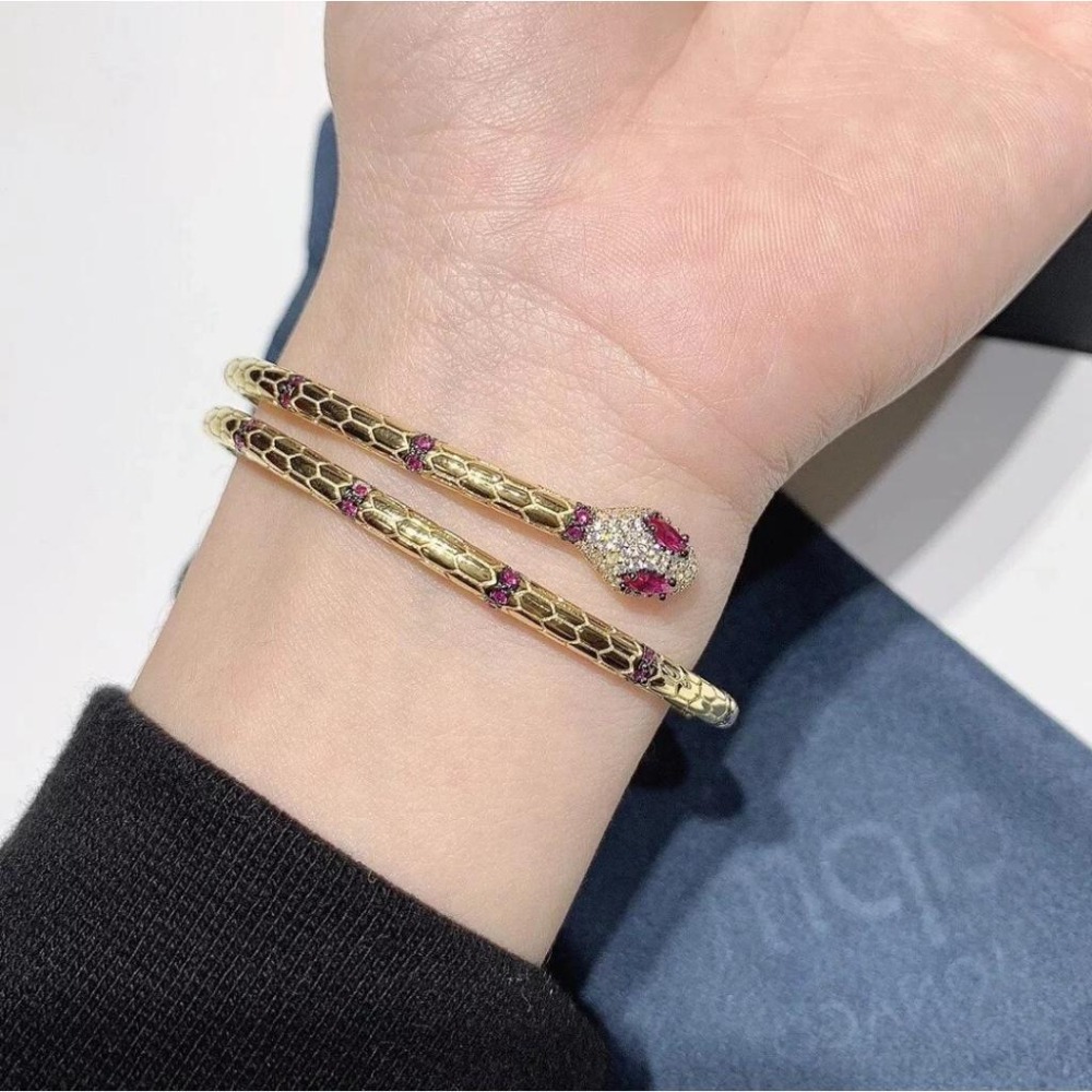 APM MONACO手鐲 APM蛇靈開口手鐲 S925純銀手鐲 女生手環 金色鑲晶鑽蛇手環 手鏈女 高級感時尚手鐲-細節圖3