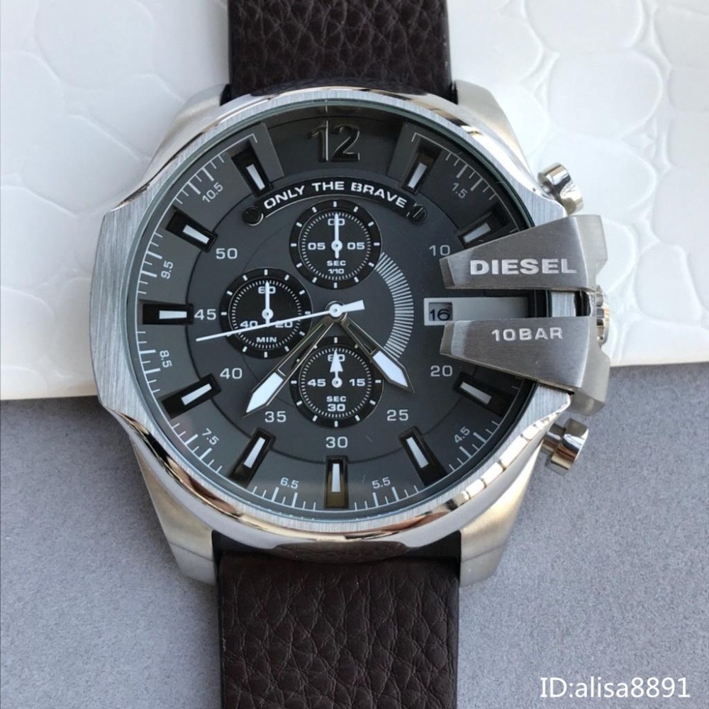 迪賽DIESEL手錶 石英錶 三眼計時灰錶面手錶 時尚休閒棕色皮帶錶 大直徑夜光防水手錶 日曆多功能男生手錶DZ4290-細節圖4