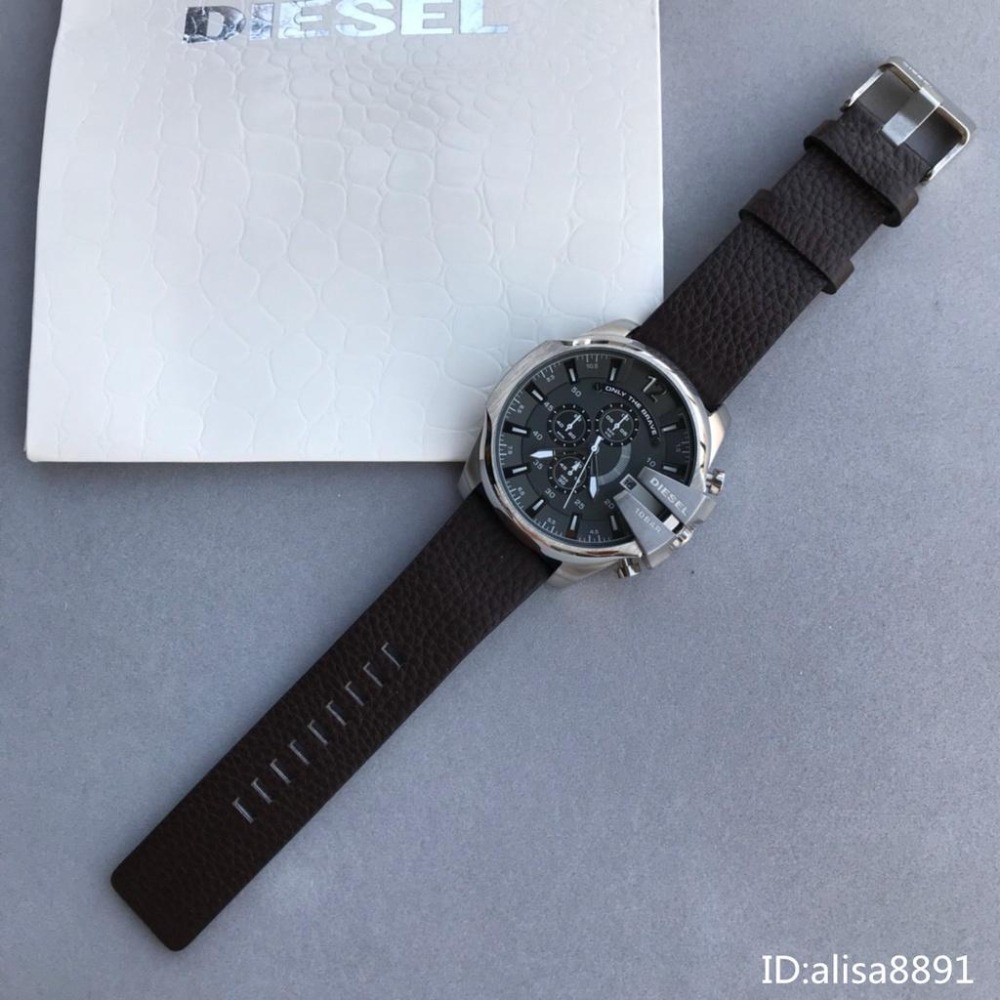 迪賽DIESEL手錶 石英錶 三眼計時灰錶面手錶 時尚休閒棕色皮帶錶 大直徑夜光防水手錶 日曆多功能男生手錶DZ4290-細節圖5