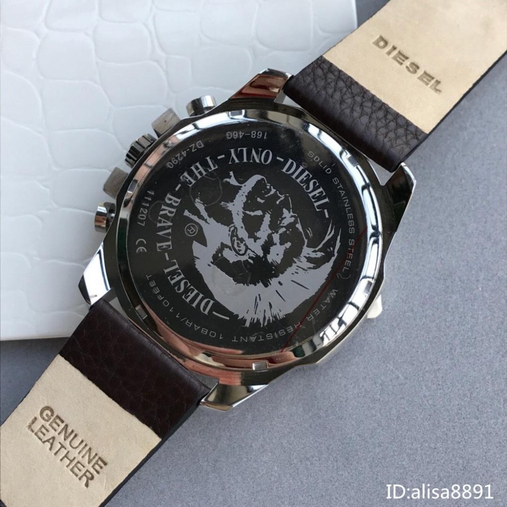 迪賽DIESEL手錶 石英錶 三眼計時灰錶面手錶 時尚休閒棕色皮帶錶 大直徑夜光防水手錶 日曆多功能男生手錶DZ4290-細節圖7