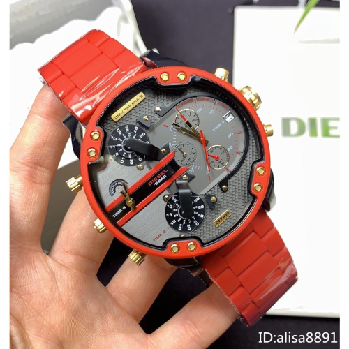 DIESEL迪賽手錶 男生日曆計時手錶 超大直徑手錶男 限定款紅色男士腕錶 休閒運動男錶 時尚潮流石英錶男 DZ7430