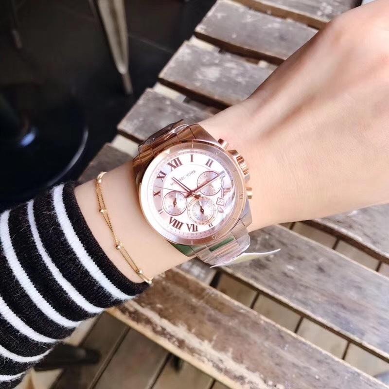 Michael Kors手錶女  大直徑日曆三眼計時手錶 玫瑰金色鋼帶錶 MK手錶 時尚潮流女錶 女生腕錶MK6367-細節圖6