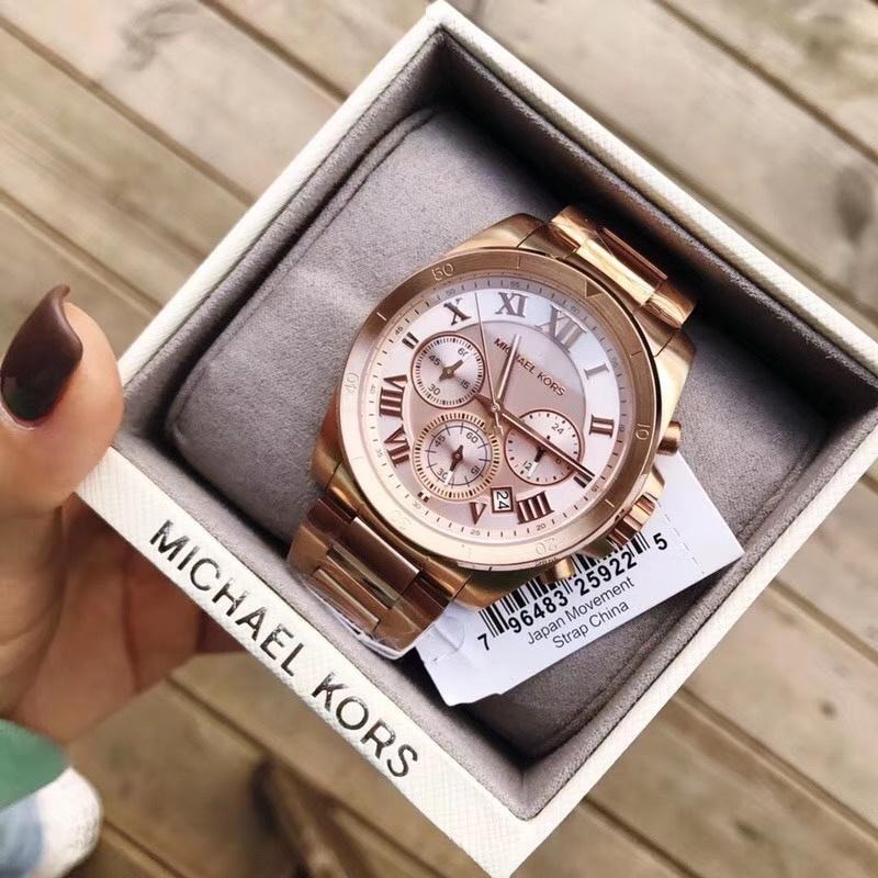 Michael Kors手錶女  大直徑日曆三眼計時手錶 玫瑰金色鋼帶錶 MK手錶 時尚潮流女錶 女生腕錶MK6367-細節圖7