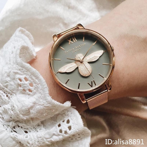 Olivia Burton手錶 簡約百搭女生腕錶 手錶女 OB小蜜蜂手錶 玫瑰金圓形鋼鏈石英錶 歐美時尚潮流女錶 精品錶