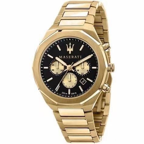 MASERATI瑪莎拉蒂手錶 商務六針石英錶 限量金色鋼帶錶 R8873642001 大直徑防水手錶 時尚潮流男錶石英錶