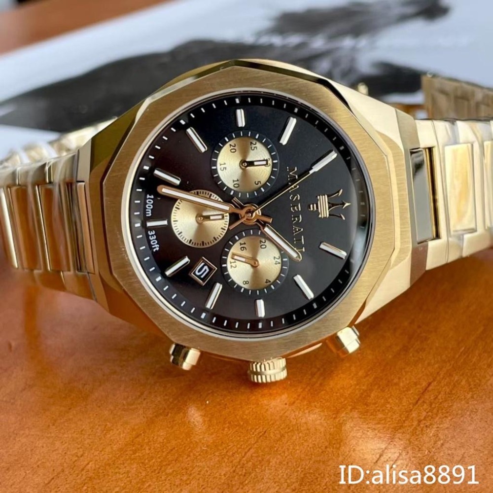 MASERATI瑪莎拉蒂手錶 商務六針石英錶 限量金色鋼帶錶 R8873642001 大直徑防水手錶 時尚潮流男錶石英錶-細節圖3
