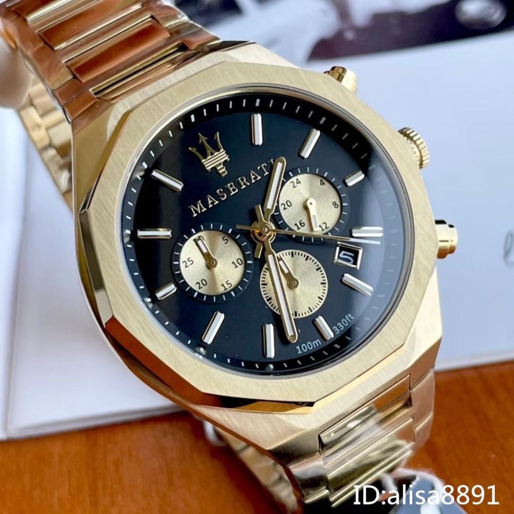 MASERATI瑪莎拉蒂手錶 商務六針石英錶 限量金色鋼帶錶 R8873642001 大直徑防水手錶 時尚潮流男錶石英錶-細節圖4