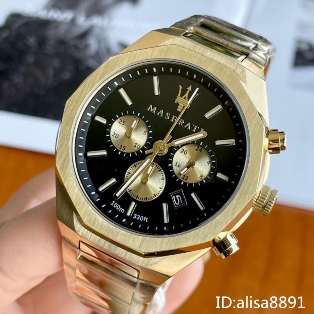 MASERATI瑪莎拉蒂手錶 商務六針石英錶 限量金色鋼帶錶 R8873642001 大直徑防水手錶 時尚潮流男錶石英錶-細節圖5