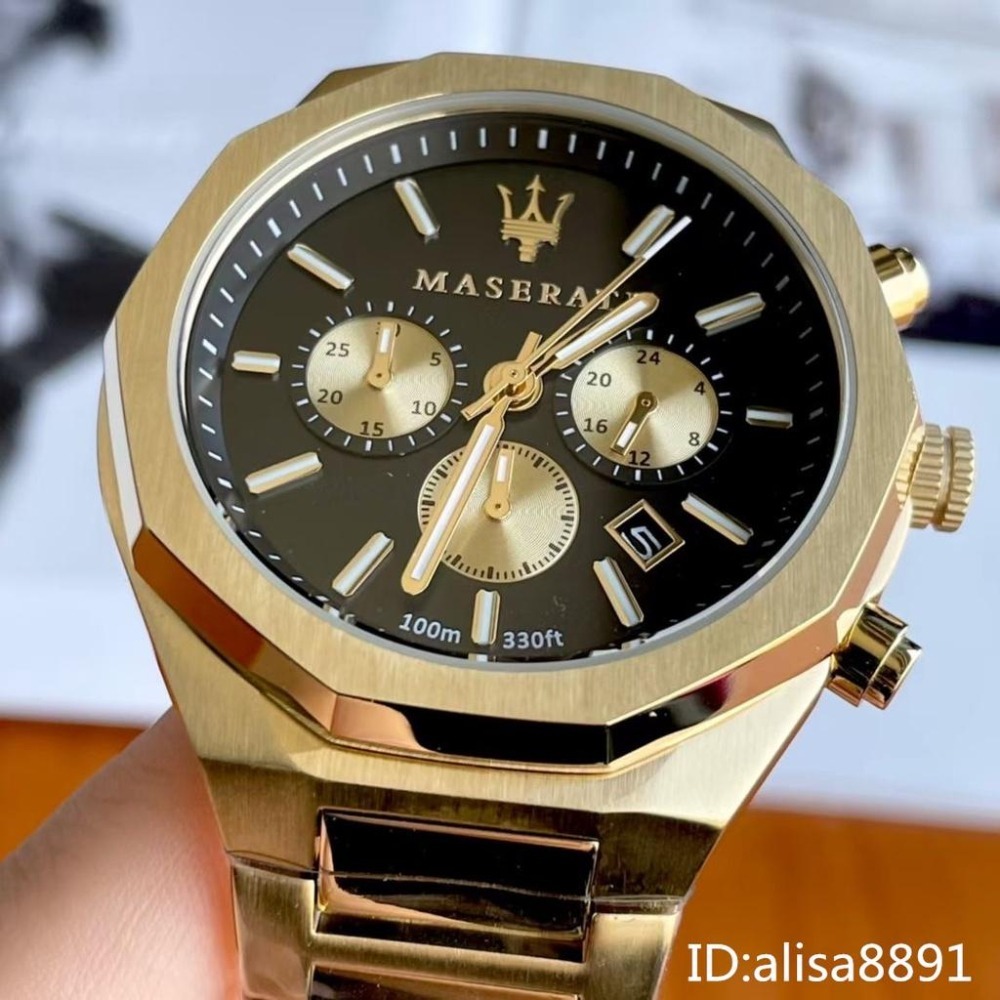 MASERATI瑪莎拉蒂手錶 商務六針石英錶 限量金色鋼帶錶 R8873642001 大直徑防水手錶 時尚潮流男錶石英錶-細節圖6