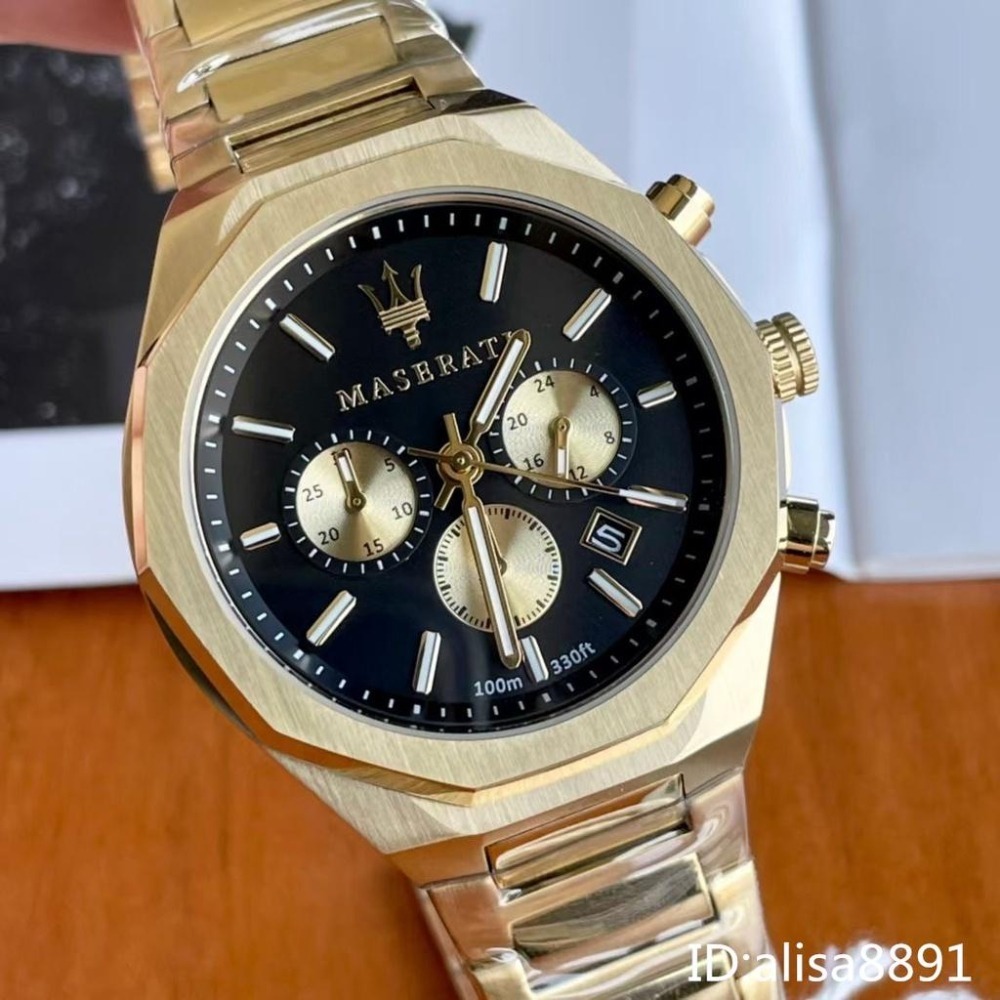 MASERATI瑪莎拉蒂手錶 商務六針石英錶 限量金色鋼帶錶 R8873642001 大直徑防水手錶 時尚潮流男錶石英錶-細節圖7