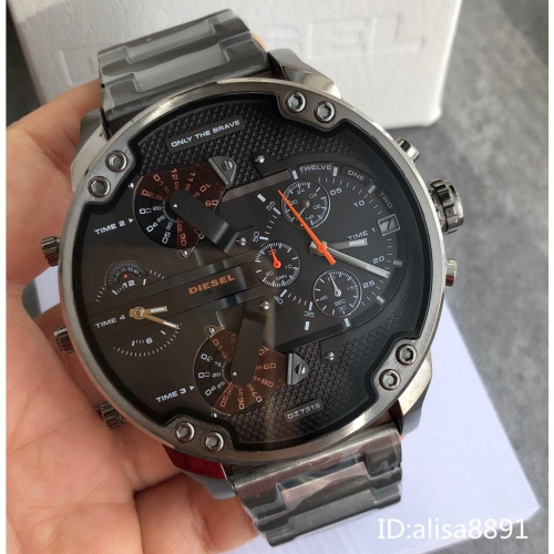DIESEL迪賽手錶 超大直徑灰色鋼帶錶 男士防水石英錶 四區計時時尚腕錶 休閒運動男錶 商務通勤迪家手錶DZ7315