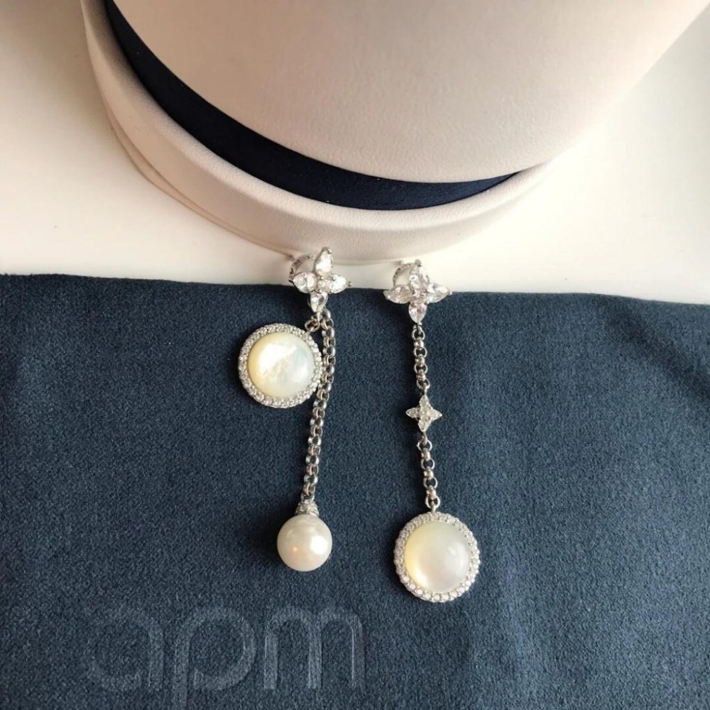 APM MONACO耳環 APM女生耳環 母貝淡水珍珠耳環 林志玲同款耳環 不對稱耳環 垂墜耳環 925純銀耳釘 耳釘女-細節圖2