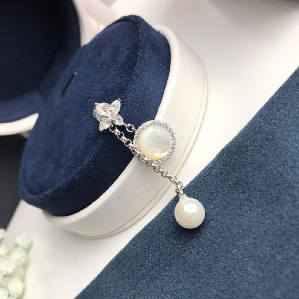 APM MONACO耳環 APM女生耳環 母貝淡水珍珠耳環 林志玲同款耳環 不對稱耳環 垂墜耳環 925純銀耳釘 耳釘女-細節圖7