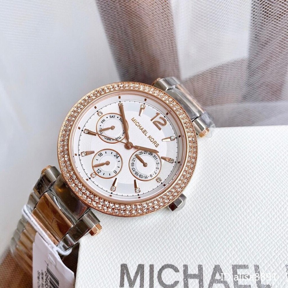Michael Kors手錶 三眼計時鑲鑽女錶 間玫瑰金色鋼鏈錶 休閒通勤石英手錶 MK手錶 計時手錶女MK6301-細節圖7