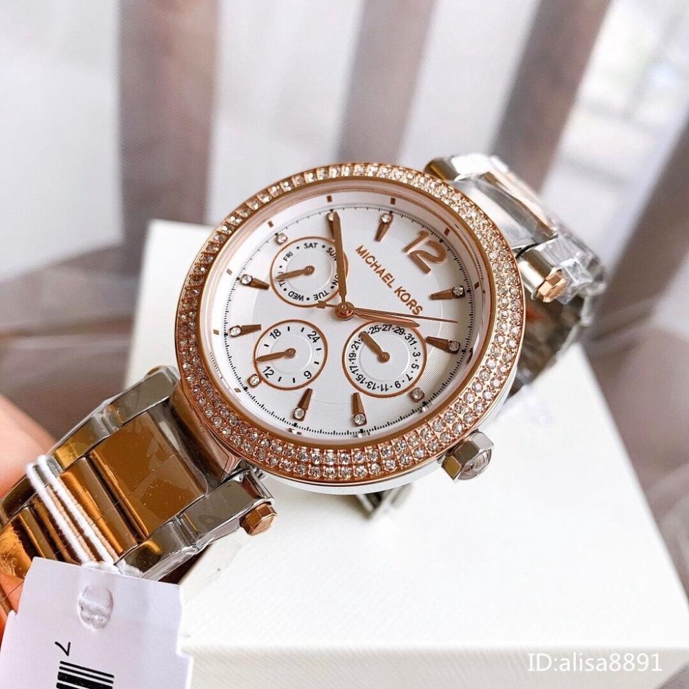 Michael Kors手錶 三眼計時鑲鑽女錶 間玫瑰金色鋼鏈錶 休閒通勤石英手錶 MK手錶 計時手錶女MK6301-細節圖8