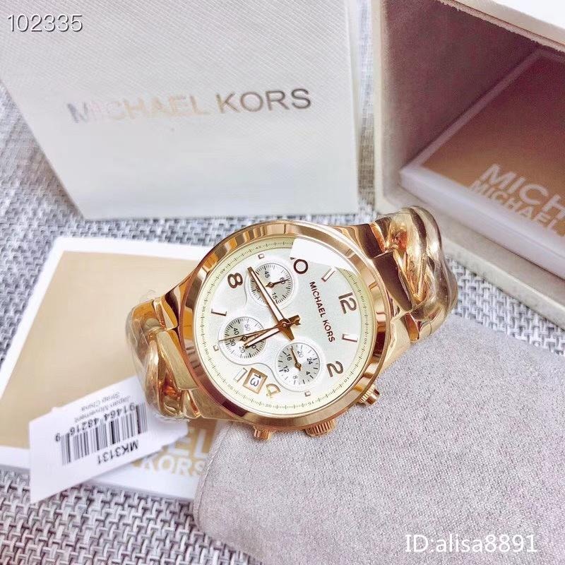 Michael Kors手錶女生 金色鋼帶錶 大直徑日曆三眼計時手鐲手錶 MK3131 百搭通勤石英手錶 時尚潮流石英錶-細節圖7
