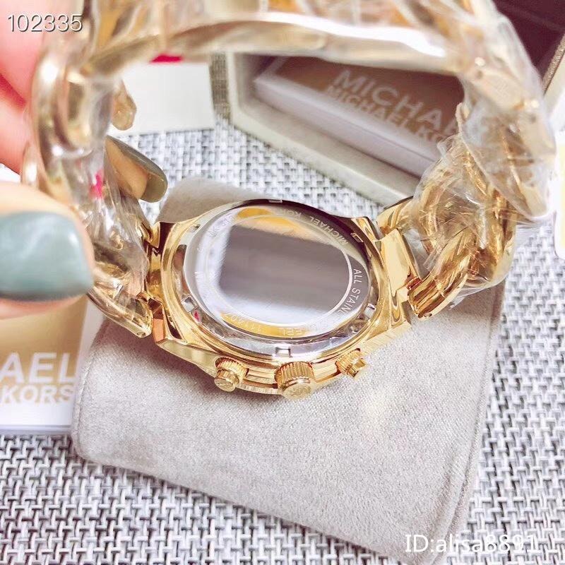 Michael Kors手錶女生 金色鋼帶錶 大直徑日曆三眼計時手鐲手錶 MK3131 百搭通勤石英手錶 時尚潮流石英錶-細節圖9