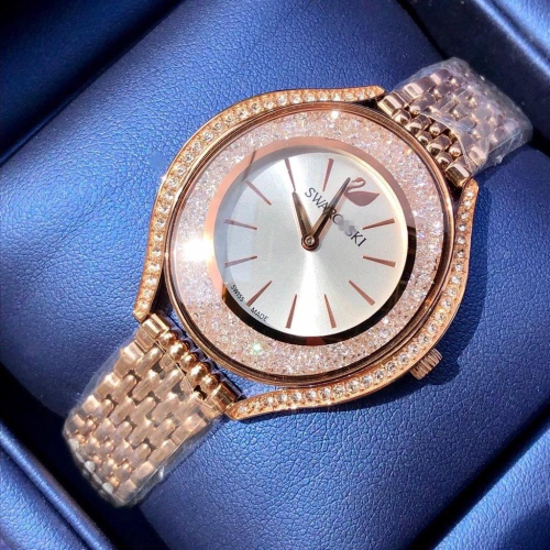 Swarovski施華洛世奇手錶 石英錶 女生時尚百搭腕錶瑞士精品錶 天鵝腕錶 滿鑽玫瑰金色鋼帶錶5519459 450