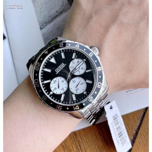 蓋爾斯GUESS手錶 三眼計時石英錶 大直徑手錶 男士石英錶 防水鋼鏈錶 時尚潮流男生腕錶 商務休閒男錶W1107G1