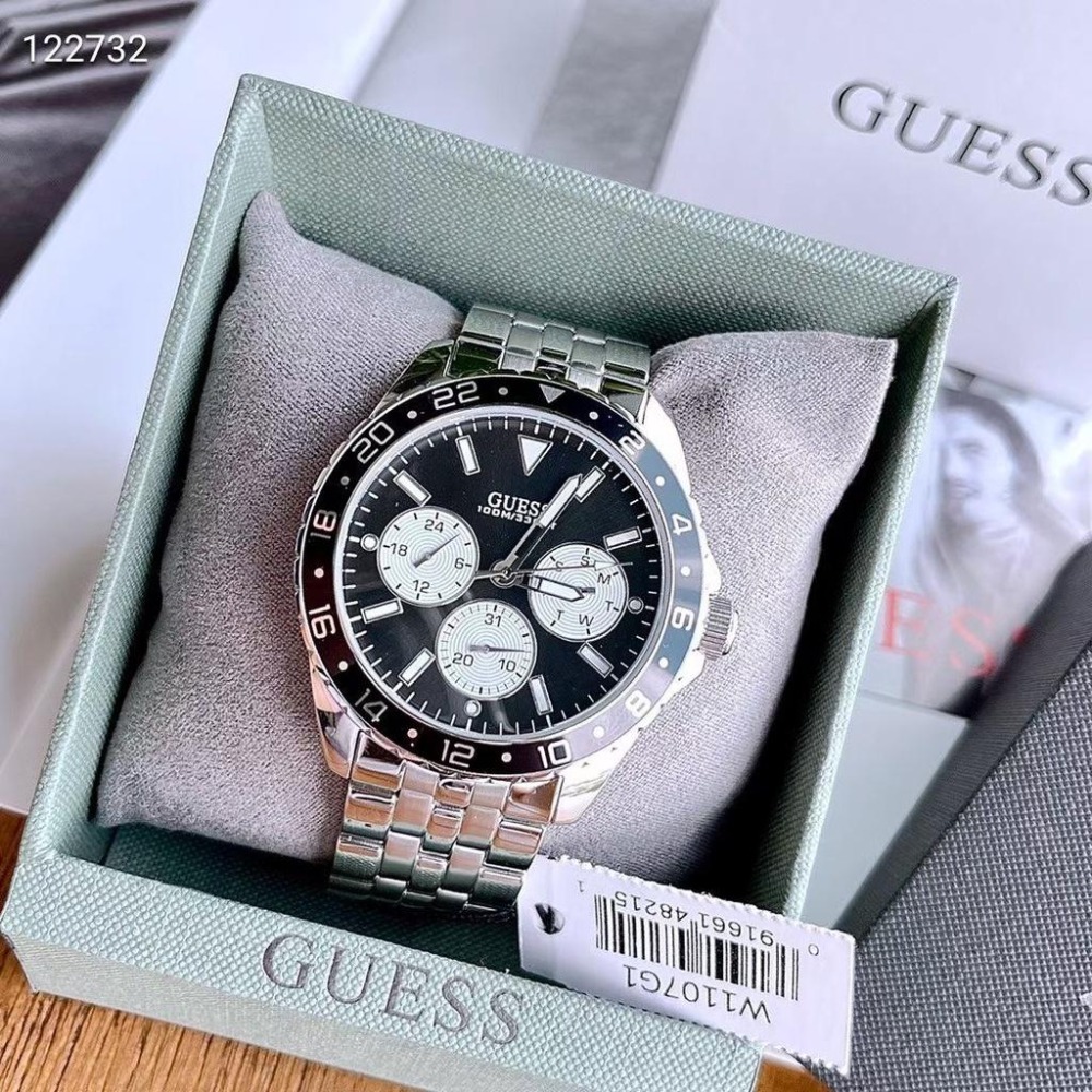 蓋爾斯GUESS手錶 三眼計時石英錶 大直徑手錶 男士石英錶 防水鋼鏈錶 時尚潮流男生腕錶 商務休閒男錶W1107G1-細節圖2