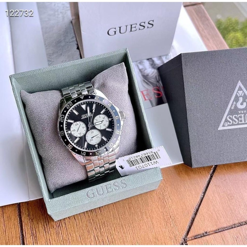蓋爾斯GUESS手錶 三眼計時石英錶 大直徑手錶 男士石英錶 防水鋼鏈錶 時尚潮流男生腕錶 商務休閒男錶W1107G1-細節圖4