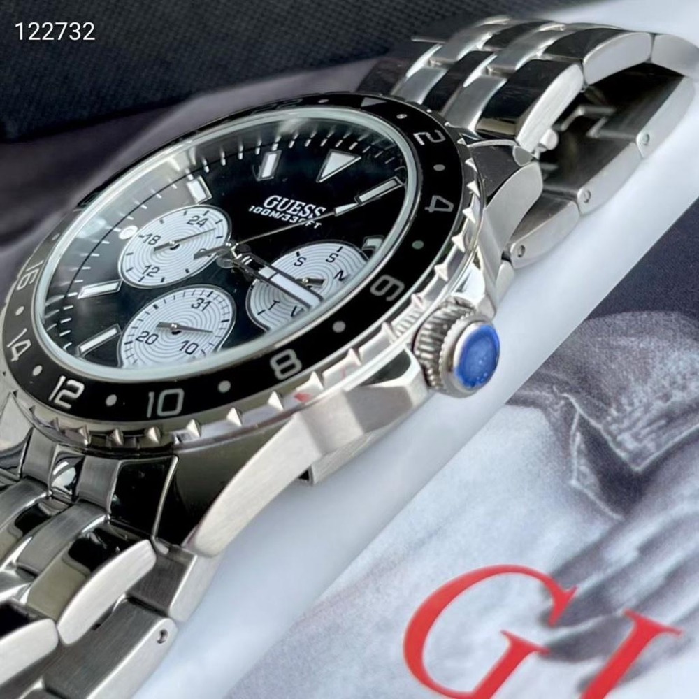 蓋爾斯GUESS手錶 三眼計時石英錶 大直徑手錶 男士石英錶 防水鋼鏈錶 時尚潮流男生腕錶 商務休閒男錶W1107G1-細節圖8