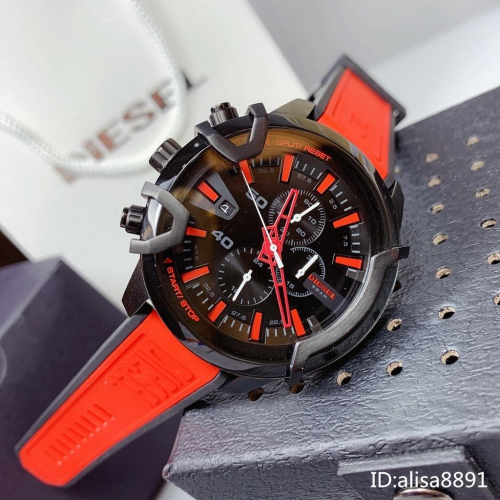 DIESEL迪賽手錶男 休閒運動手錶男 休閒運動男生腕錶 歐美時尚潮流 日曆計時男錶 DZ4530 紅色橡膠錶帶石英錶