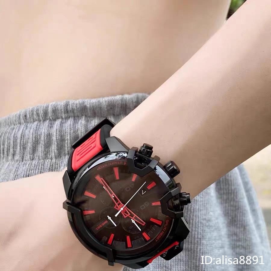 DIESEL迪賽手錶男 休閒運動手錶男 休閒運動男生腕錶 歐美時尚潮流 日曆計時男錶 DZ4530 紅色橡膠錶帶石英錶-細節圖3