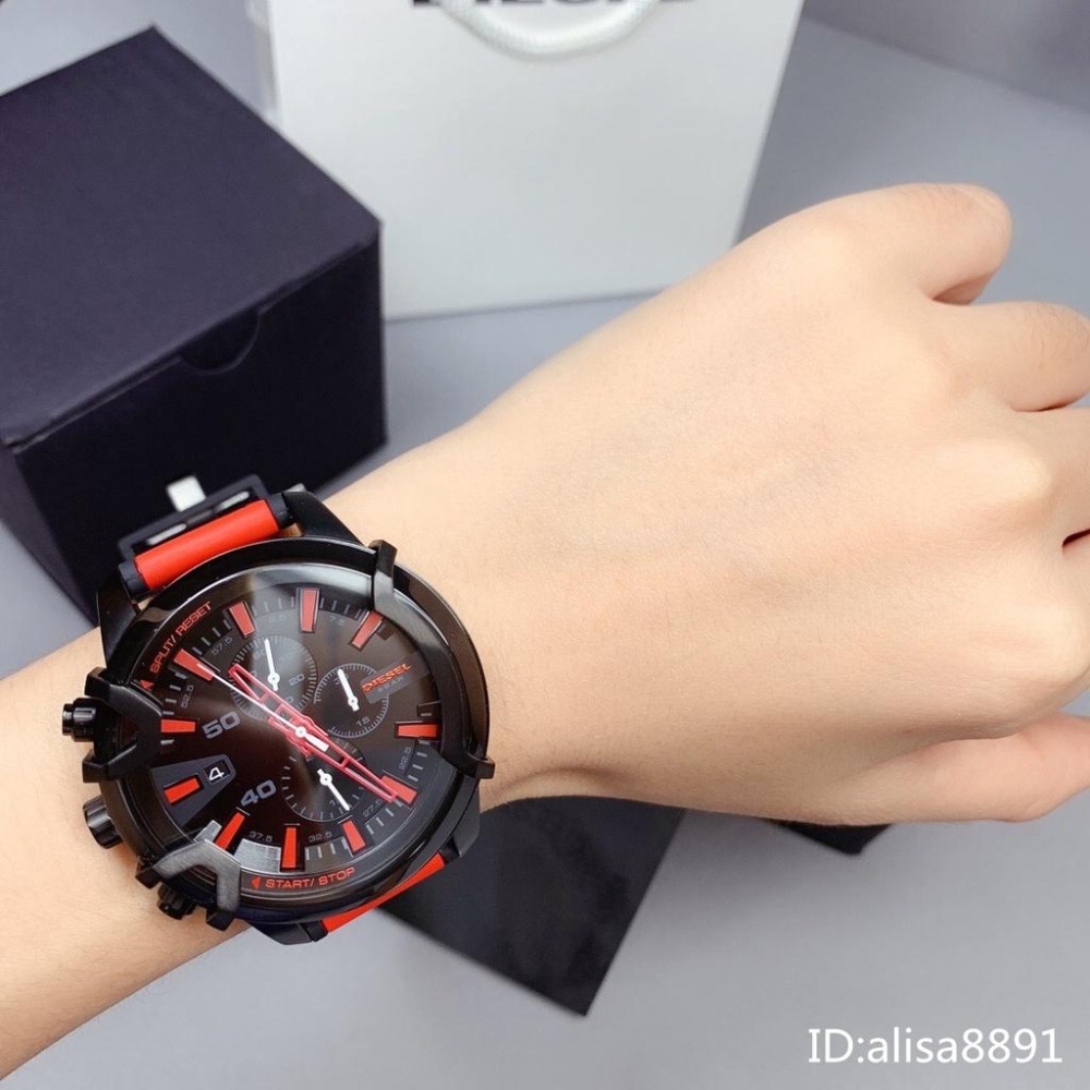 DIESEL迪賽手錶男 休閒運動手錶男 休閒運動男生腕錶 歐美時尚潮流 日曆計時男錶 DZ4530 紅色橡膠錶帶石英錶-細節圖4