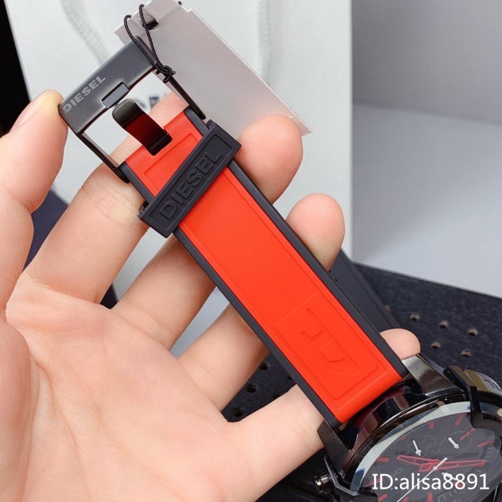 DIESEL迪賽手錶男 休閒運動手錶男 休閒運動男生腕錶 歐美時尚潮流 日曆計時男錶 DZ4530 紅色橡膠錶帶石英錶-細節圖8