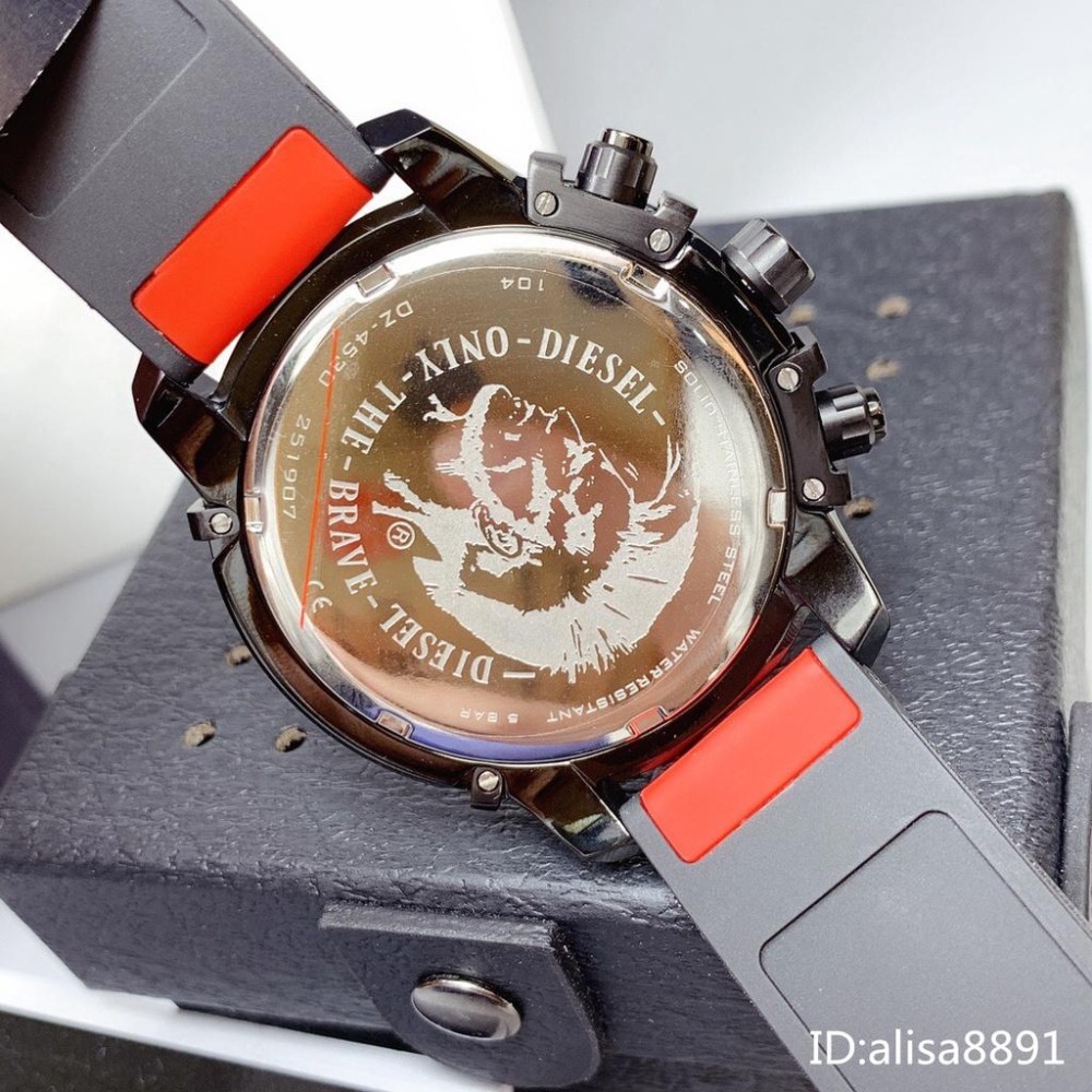 DIESEL迪賽手錶男 休閒運動手錶男 休閒運動男生腕錶 歐美時尚潮流 日曆計時男錶 DZ4530 紅色橡膠錶帶石英錶-細節圖9