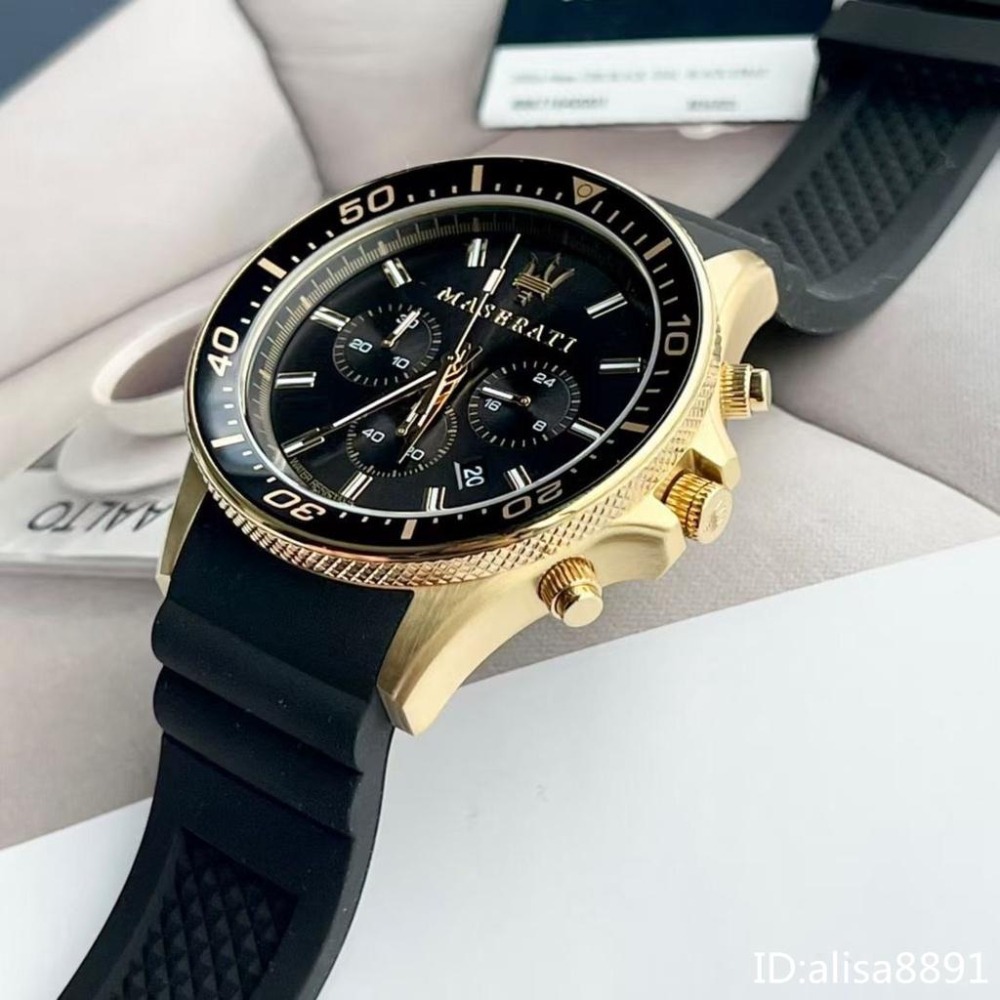 MASERAT瑪莎拉蒂手錶 橡膠錶帶大直徑石英錶 時尚百搭男錶 六針防水男士腕錶 商務休閒通勤手錶R8871640002-細節圖8