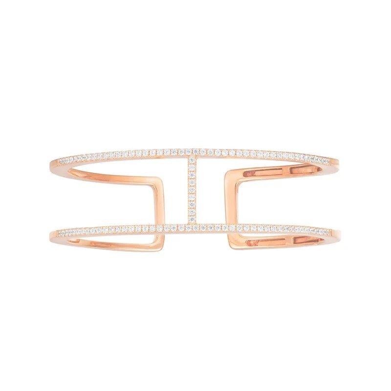 APM MONACO手環 女生手環 925純銀手鐲 工字手環 鑲晶鑽開口手鐲 高級感時尚手鐲 純銀手鏈 設計感百搭手環-細節圖2