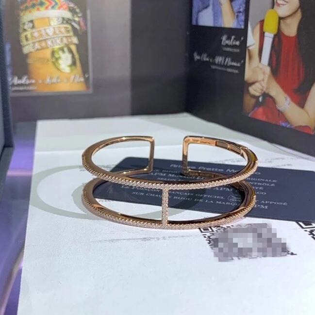 APM MONACO手環 女生手環 925純銀手鐲 工字手環 鑲晶鑽開口手鐲 高級感時尚手鐲 純銀手鏈 設計感百搭手環-細節圖4